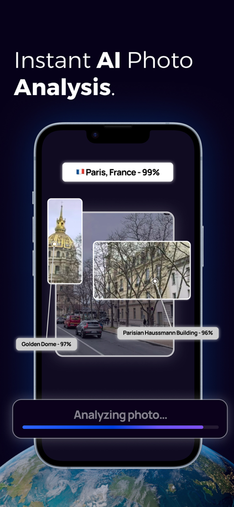 GeoFindr AI : Locate any photo - GeoFindr AI analizando una foto para identificar una ubicación en París.