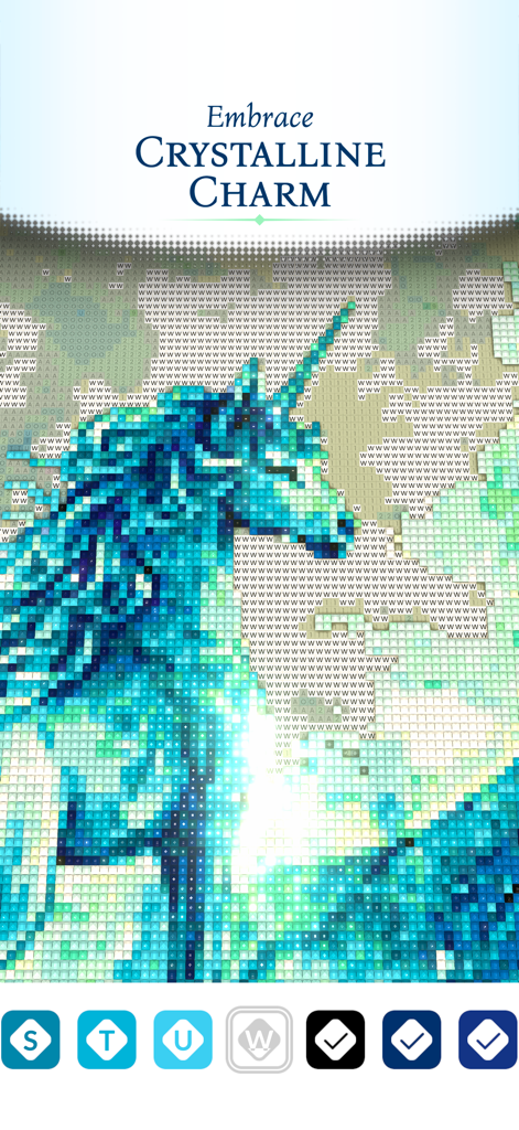 Diamond Painting: Antistress - Digital diamond painting of a blue unicorn with crystalline sparkle effect