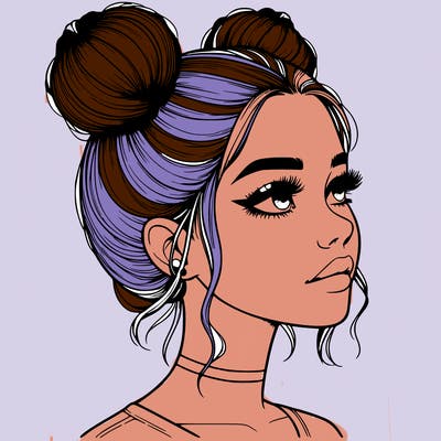 realistic girl with buns on the top of her head