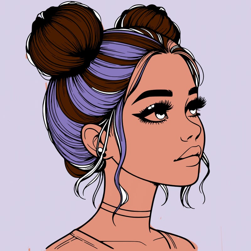 realistic girl with buns on the top of her head