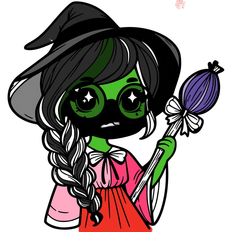 a witch with a braid and two glasses
