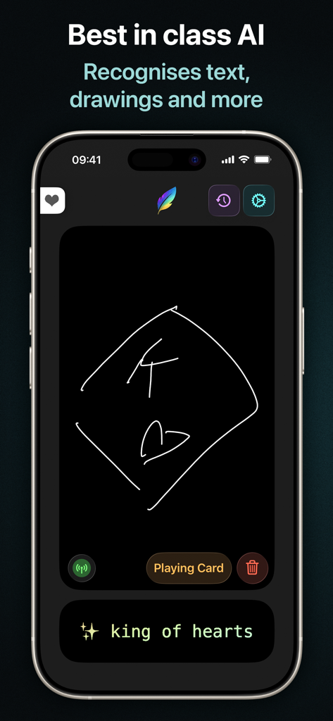Pluma - Pluma app screenshot showing AI recognition of a hand drawn King of Hearts