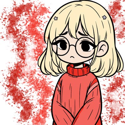 sad girl with glasses in a sweater
