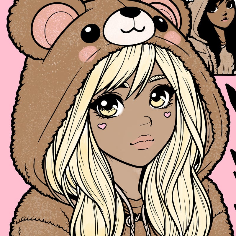 realistic girl in a bear hoodie
