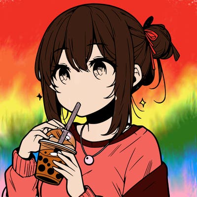 manga character drinking boba