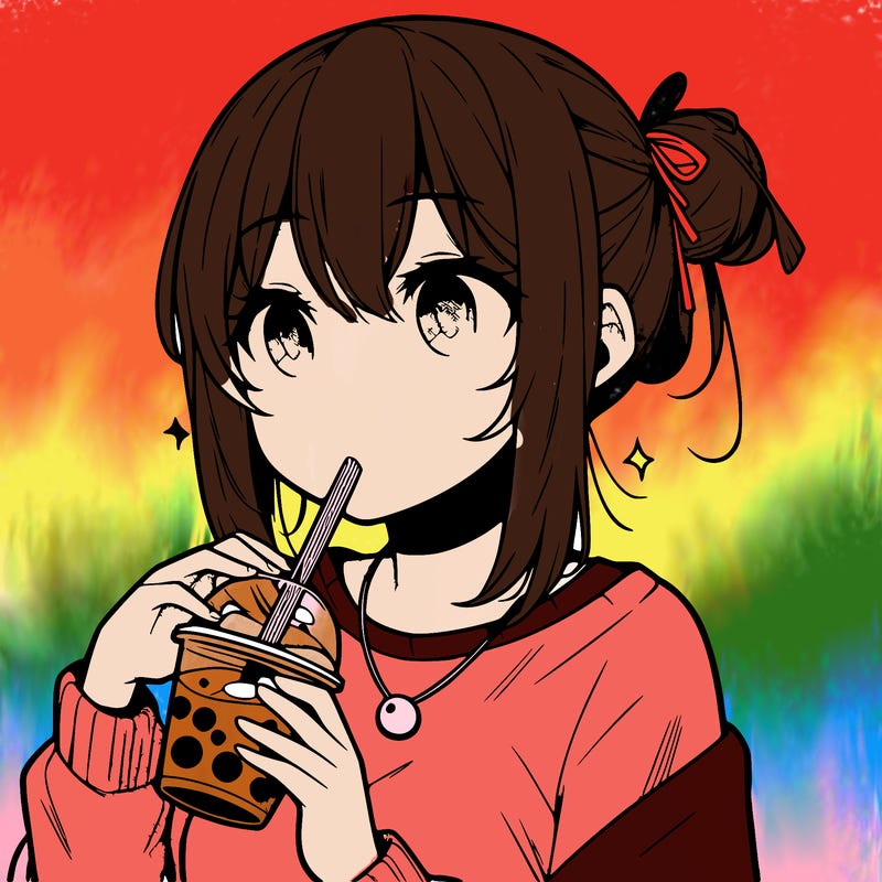 manga character drinking boba
