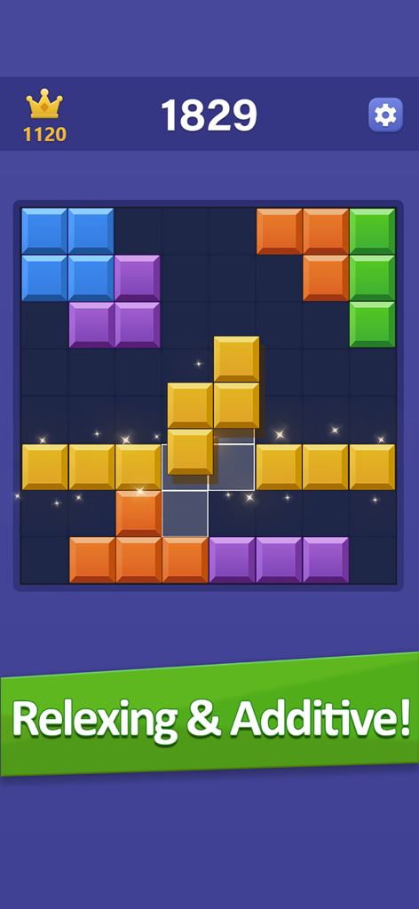 Gameplay screenshot of Color Block Puzzle showing colorful cubes on a grid with a score indicator