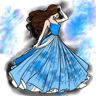 realistic woman with dress flowing in the wind