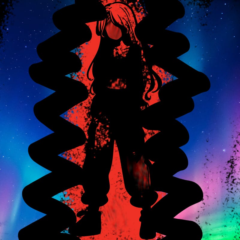 girl in baggy pants crop top and long hair