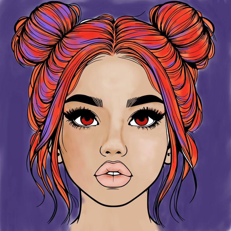 realistic girl with two buns on her hair and lips