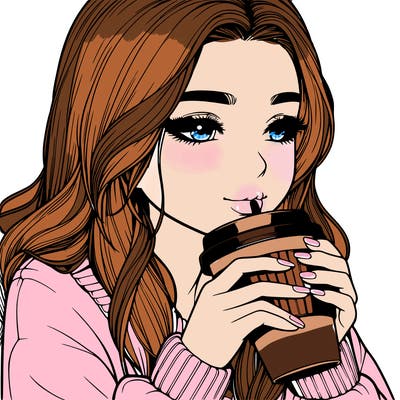 realistic girl drinking coffee