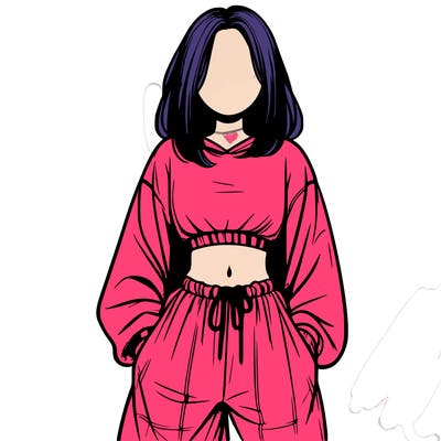 realistic girl faceless with baggy pants and a crop top