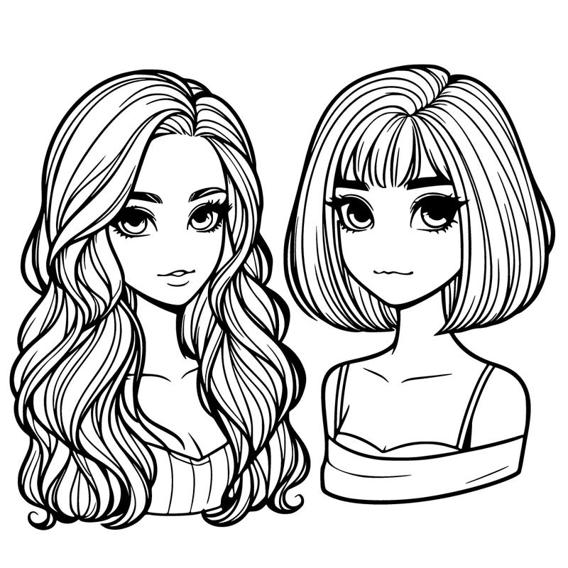 two realistic girls one with long hair and the other with short hair