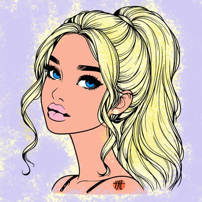 realistic girl with a ponytail on her hair and lips