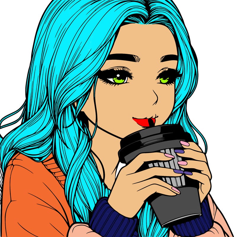 realistic girl drinking coffee