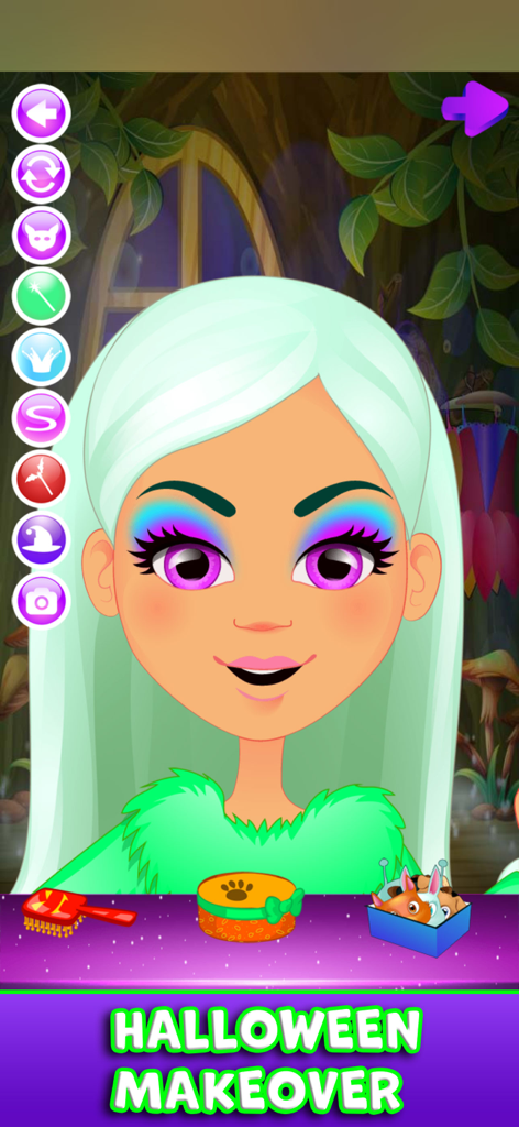 Halloween Costume Party Games - Character with colorful makeup and light blue hair in a Halloween makeover game