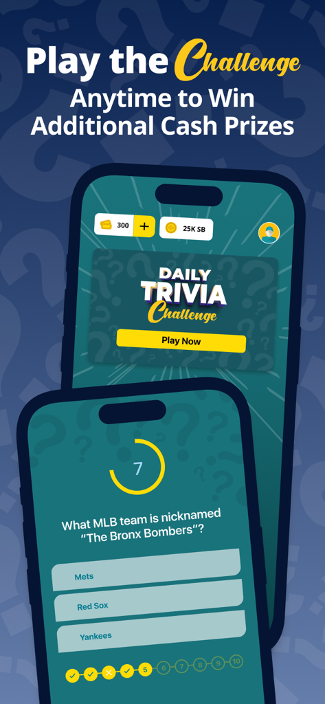 Mobile app interface for Swagbucks Daily Trivia Challenge showing a sports trivia question