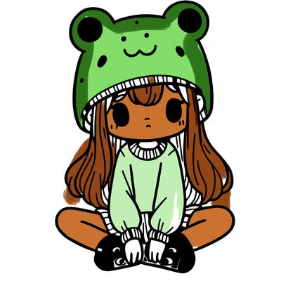 a girl wearing a frog hat and some frog socks