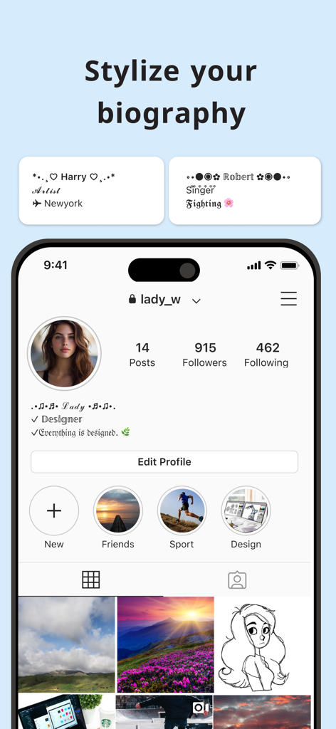 Letter Fonts - Text Stylish - An example of a social media profile biography using custom stylish fonts