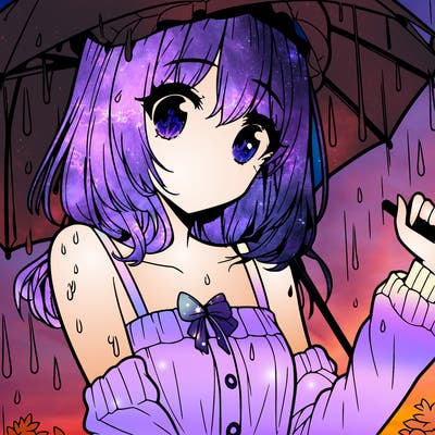 pretty anime girl in the rain