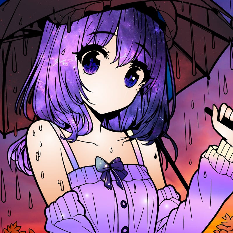 pretty anime girl in the rain