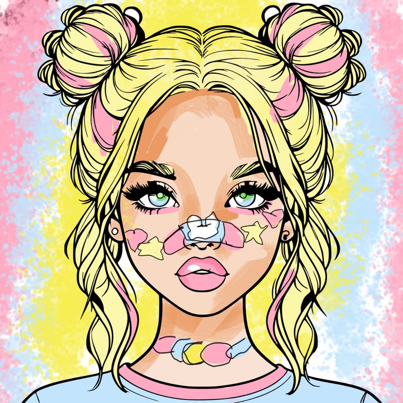 realistic girl with two buns in hair and lips