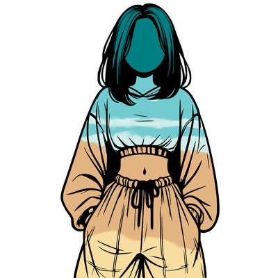 realistic girl faceless with baggy pants and a crop top