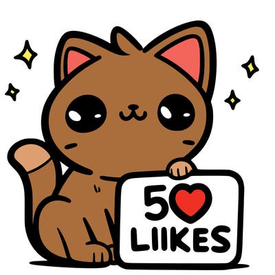 cat that has a sign that says 50likes