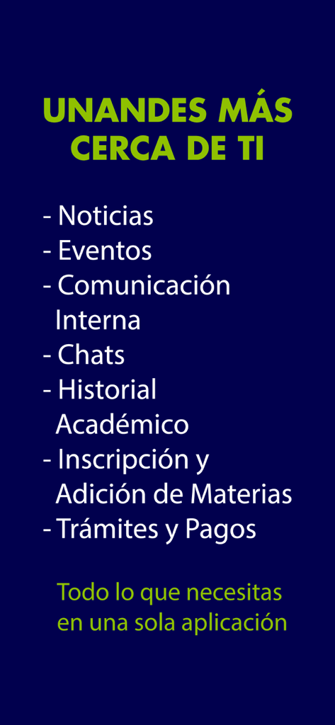 UNANDES - UNANDES university mobile app screen listing student features like academic history and course enrollment