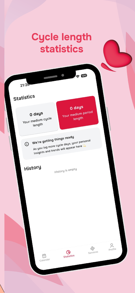 Period tracker: Aylana - Aylana app cycle length and period length statistics screen