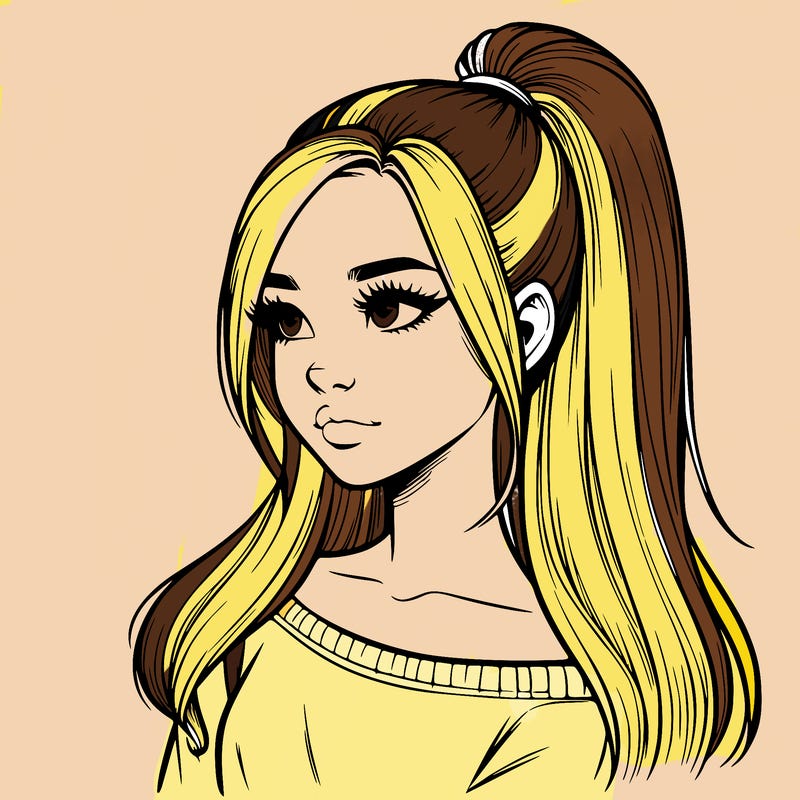realistic girl with a high ponytail