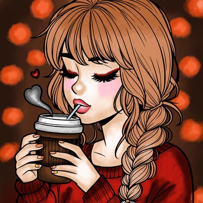 realistic girl drinking coffee