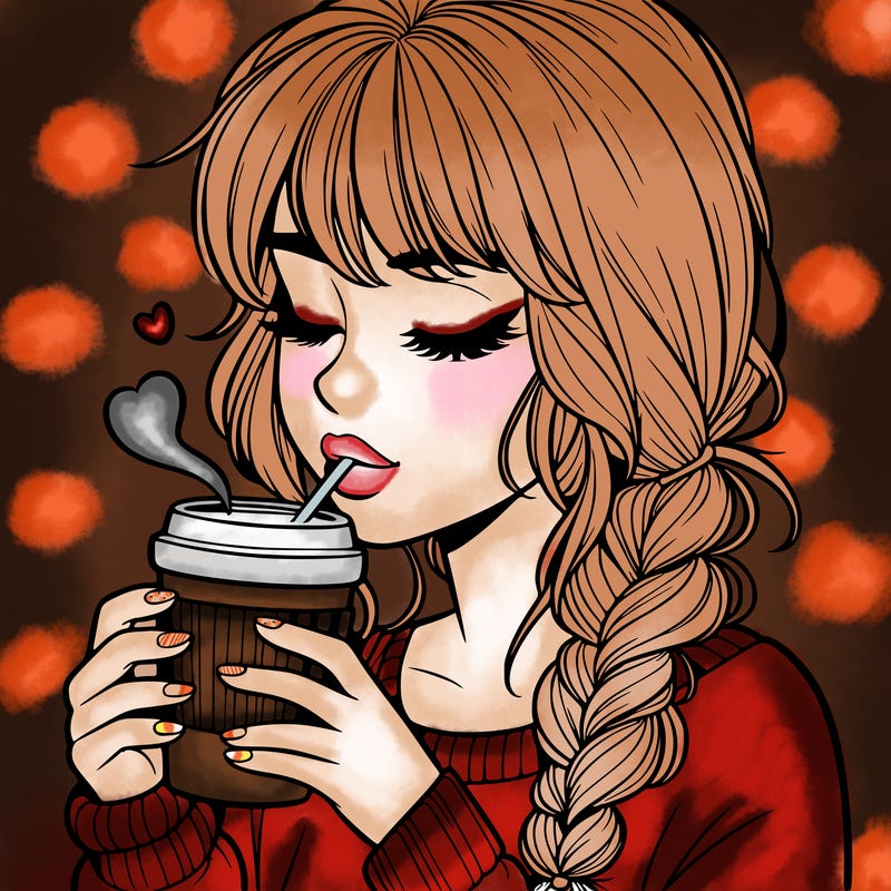 realistic girl drinking coffee