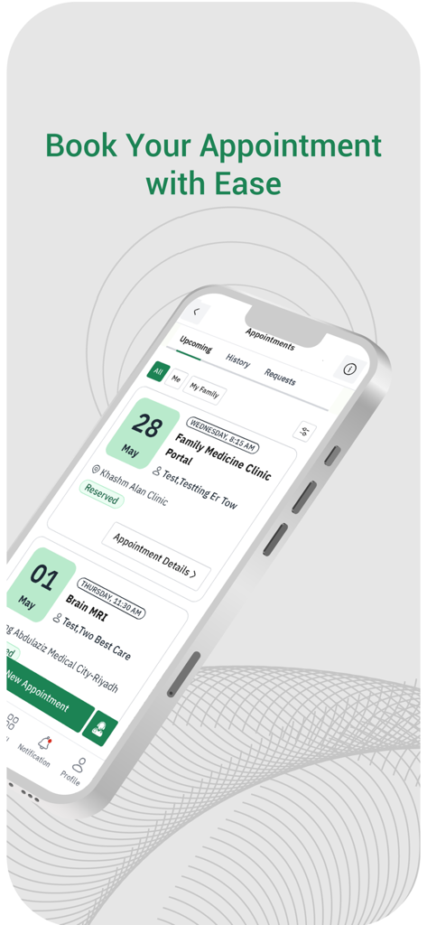 Écran de smartphone de l'application Malafi affichant l'interface de prise de rendez-vous avec les prochaines visites médicales.