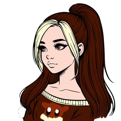 realistic girl with a high ponytail