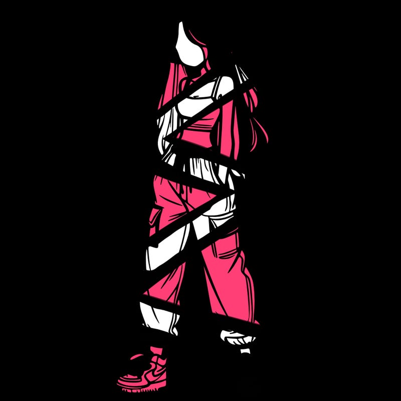 girl in baggy pants crop top and long hair