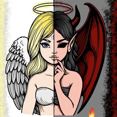 realistic angel half demon