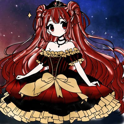 manga princess in fluffy dress with long hair
