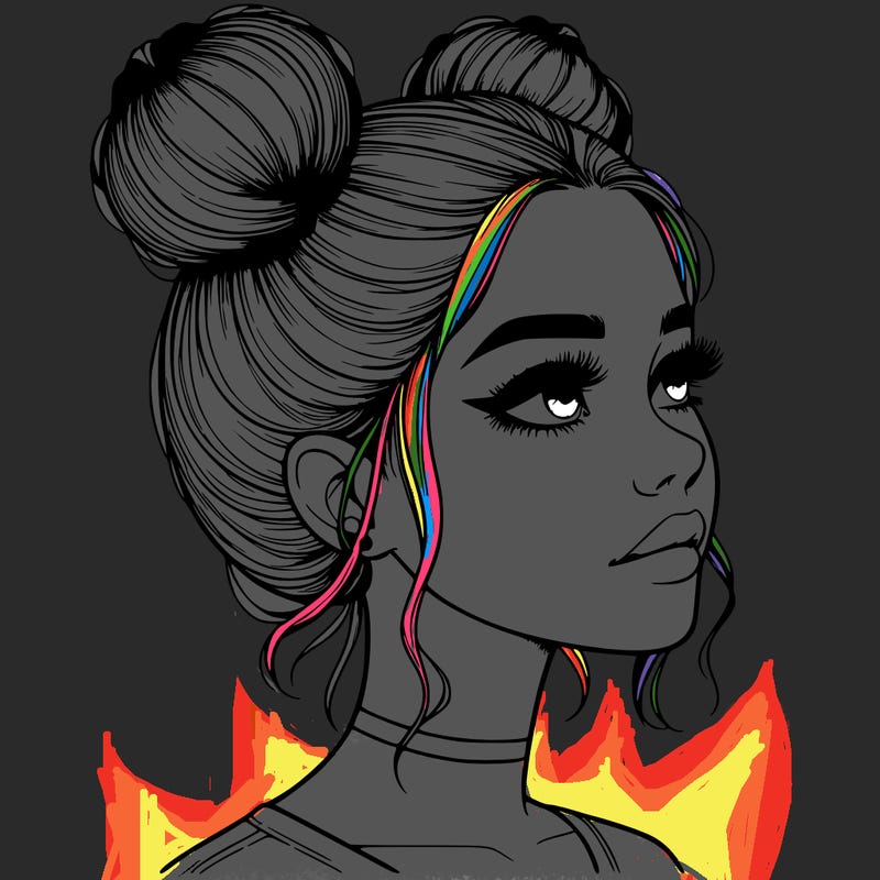 realistic girl with buns on the top of her head