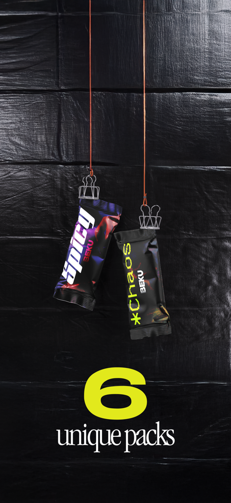 BEKU: house party game - Immagine promozionale per il gioco per feste BEKU che mostra i pacchetti Spicy e Chaos