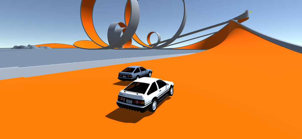 Car Crash Simulator Sandbox 3D - Two cars on an orange stunt track with giant loops in a 3D sandbox simulator