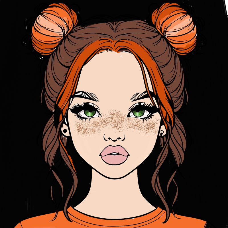realistic girl with two buns in hair and lips