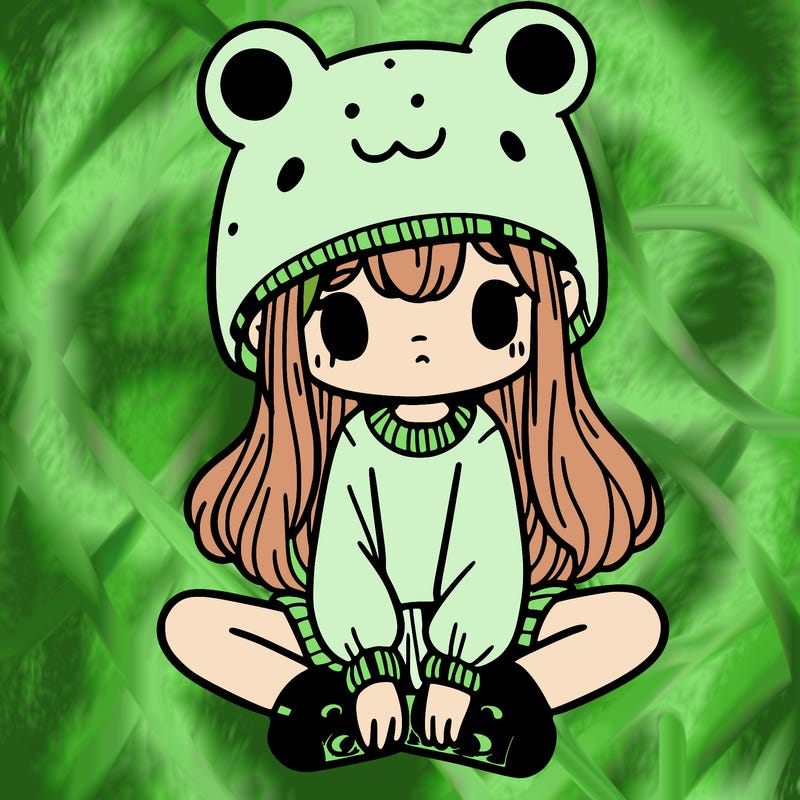 a girl wearing a frog hat and some frog socks