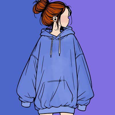 realistic girl with a oversized sweatshirt on and a bun
