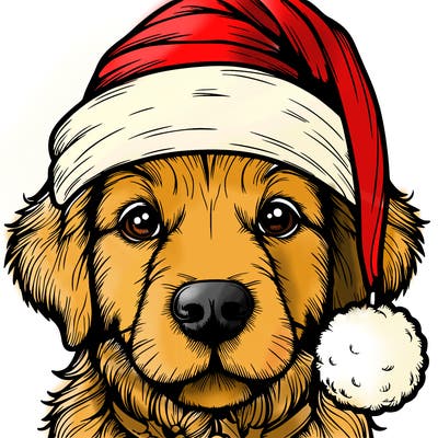 realistic dog with a christmas hat
