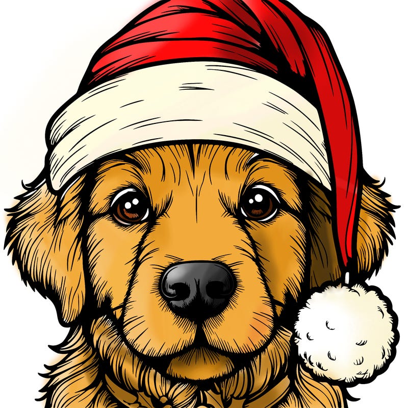 realistic dog with a christmas hat