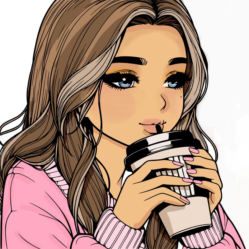 realistic girl drinking coffee