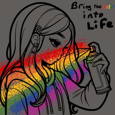 a realistic girl spray painting