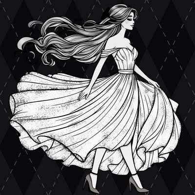 realistic woman in a dress flowing in the wind