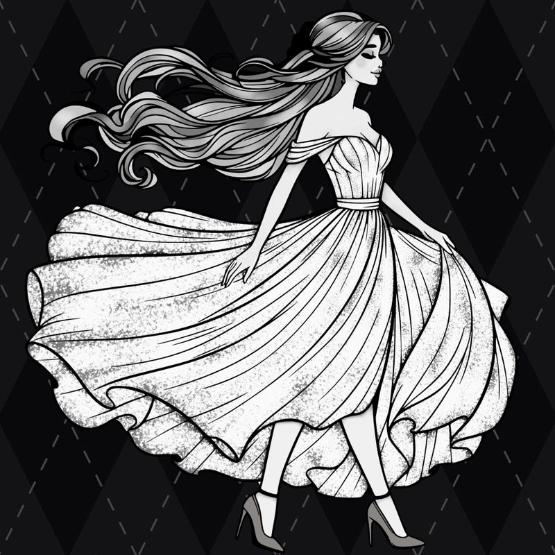 realistic woman in a dress flowing in the wind